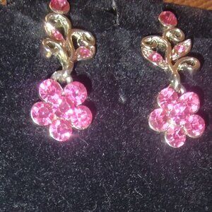 Hot Pink rhinestone flower earrings